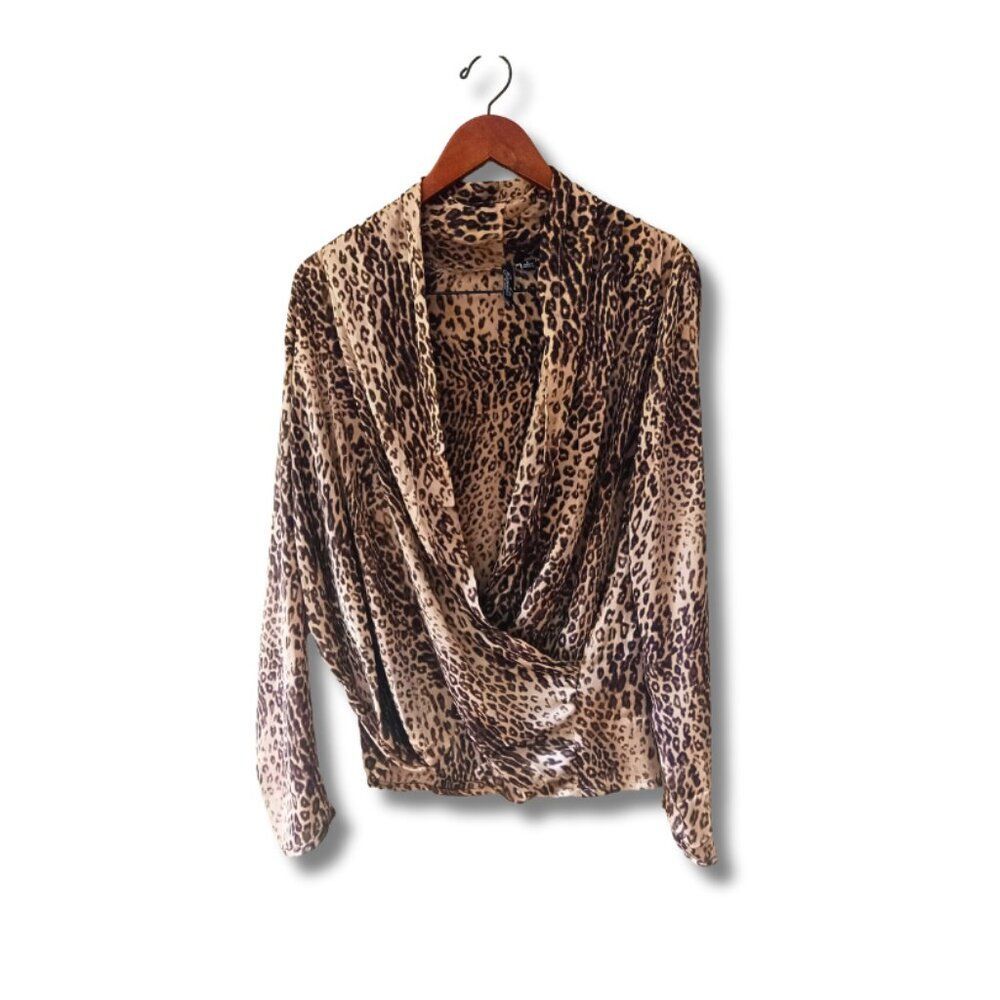 Essentials By Milano Leopard Print Draped Wrap Bl… - image 2